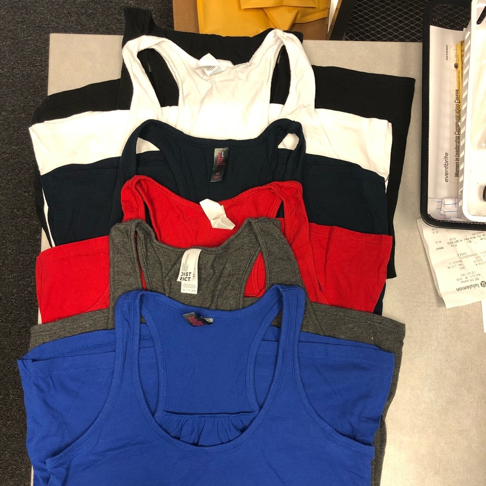 6 racer back tanks. Gathered back. Medium
